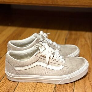 Beige Suede Sneakers with White Accents